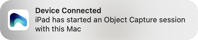 A macOS notification informing the user that Remote Object Capture has started.